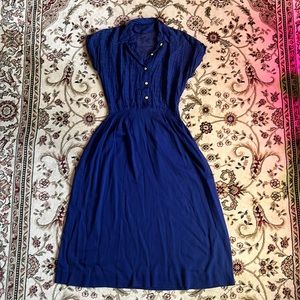 Vintage Sheer Navy Cotton Voile shirtdress day dress 1950’s 1940s